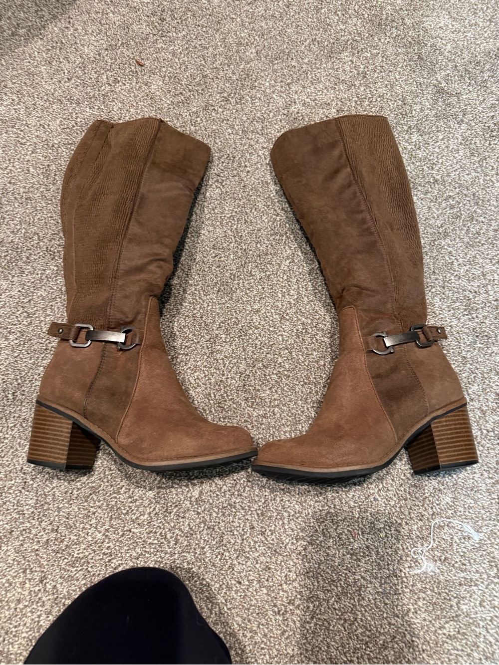 Kohl's Brown Suede Mid-Calf Block Heel Boots with Buckle Detail